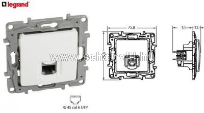 LEGRAND 764573 Niloé 1xRJ45 Cat6 UTP aljzat köröm nélkül fehér 1.