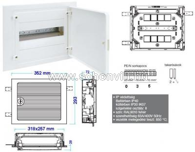 HAGER VF112PD 1x12 modulos süllyesztett lakáselosztó, teleajtóval +PE/N, 352x293x72mm 1.