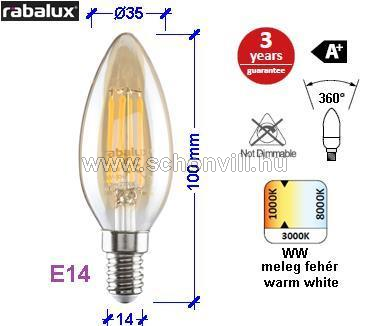 RABALUX 1655 LED filament E14 4W, 350lm, 2700K 1.