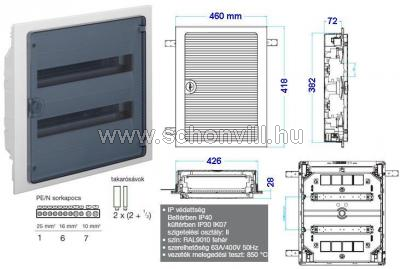 HAGER VF218TD Lakáselosztó 36-modulos (2x18) süllyesztett átlátszó ajtóval 460x418mm 1.