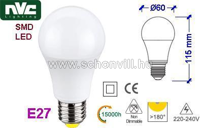 NVC LED A60I-EE 10W 3000K fényforrás 230V 10W E27 WW (meleg fehér) 1000lm 15000h Ø60x115mm 1.