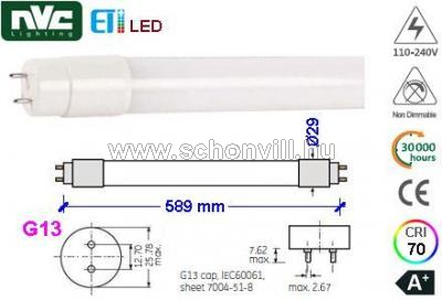 NVC LED T8E06 9W 4000K LED-es fénycső 230V 9W NW (natur fehér) 920lm 30000h IP20 Ø589x29mm 1.