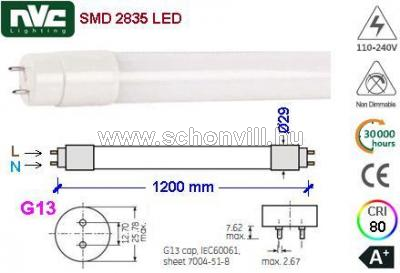 NVC LED T8M12-HL 18W 4000K LED-es fénycső 230V 18W NW (natur fehér) 2240lm 40000h Ø1200x29mm 1.