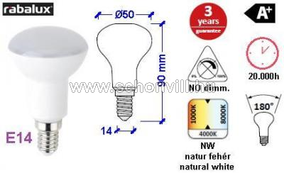 RÁBALUX 1628 LED fényforrás R50 E14 6W 230V 480lm 4000°K 20000h 1.