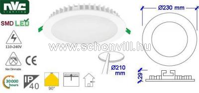 NVC NLED 9408 25W 4000K LED-es álmenny. lámpa 230V 25W NW (natur fehér) 2100lm IP20 30000h Ø230x29mm 1.