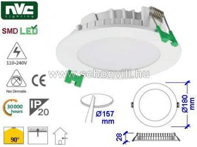 NVC NLED 9306 20W 4000 LED-es álmenny. lámpa 240V NW (natur fehér) 1400lm IP20 30000h Ø180x28mm 1.