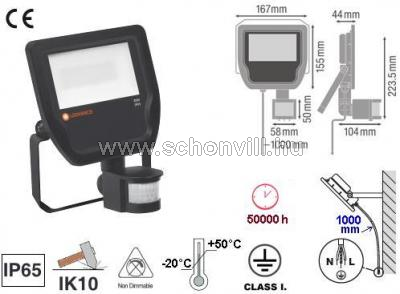 LEDVANCE 143555 FLOODLIGHT 20 W 4000°K NW IP65 BK 2200lm 50000h IP65 LED-es mozgásérz. reflektor 1.