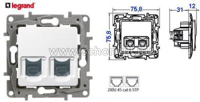 LEGRAND 764576 Niloé 2xRJ45 Cat.6 STP körmös aljzat, fehér 1.