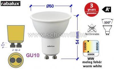 RÁBALUX 1532 LED GU10 230V 3,7W 216lm 2700°K Ø50x55mm HKD-val 1.