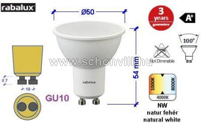 RÁBALUX 1533 LED GU10 230V 3,7W 235lm 4000°K Ø50x55mm HKD-val 1.