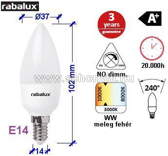 RÁBALUX 1610 LED gyertya E14 230V 5W 400lm 2700°K Ø37x100mm HKD-val 1.