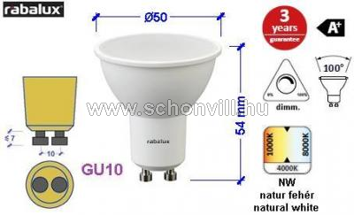 RÁBALUX 1535 Dimmelhető LED GU10 230V 5W 345lm 4000°K 1.