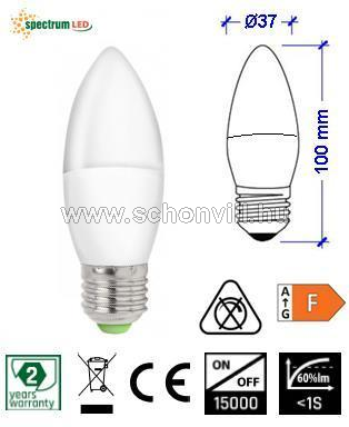 SPECTRUM 13061 LED-es gyertya fényforrás 230V 6W E27 520lm WW (meleg fehér) 17000h 1.