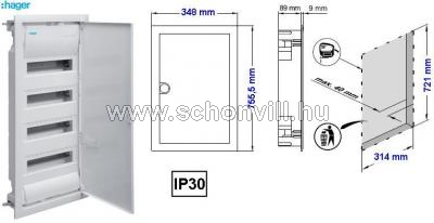HAGER VH48NE Lakáselosztó 48mod sülly műa, fém teleajtó +PE/N gipszkarton falba 1.