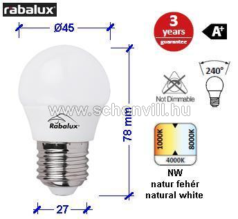 RÁBALUX 1635 LED E27 230V 5W 415lm 4000°K 1.