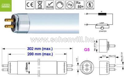 NBB 108009000 LT 8W T5/865 SHORT 6500°K G5 420lm 12000h Ø16x288mm 1.