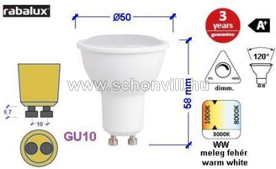 RÁBALUX 1574 SMD LED GU10 230V 6W 450lm 3000°K dimmelhető 1.