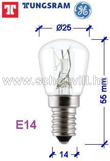 TUNGSRAM 93112565 15W E14 230V Ø25x55mm hűtőbe 1.