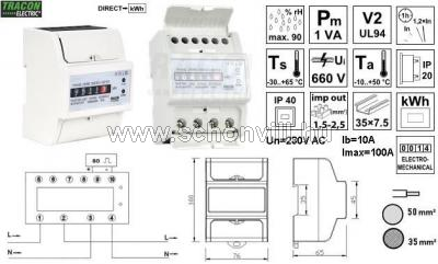 TRACON TVOF1M4 Elektromech. fogyasztásmérő, közvetlen, 1 fázisú, 4 modul 1.