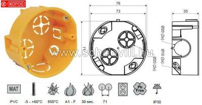 KOPOS KPR 68/71L1 Gipszkarton kötődoboz Ø73x32mm mély 1.