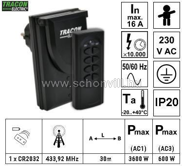 TR RCS11-IP Távkapcsolós csatlakozóaljzat, 1 aljzat, 1 távírányító, 230VAC, 3600W, IP20, 433,92MHz 1.