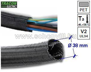 TRACON OFK38 Önzáró fonott műanyag kábelharisnya D=38mm fekete 1.