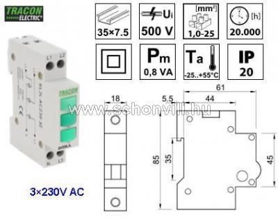 TRACON SLJL-AC230-3Z Sorolható ledes jelzőlámpa, zöld, zöld, zöld 3×230V AC 1.