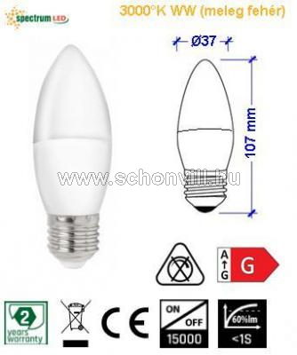 SPECTRUM 14223 LED-es gyertya fényforrás 230V 8W 620lm E27 WW (meleg fehér) 17000h 1.