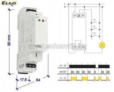 ELKO-EP MR-41/UNI Impulzus relé 1 váltó érintkező 16A 12-240VUC 1.