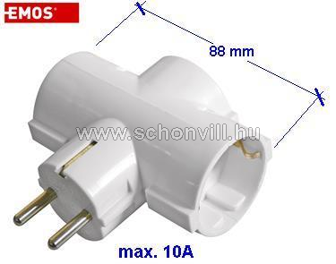 EMOS P00242 T-elosztó 3x(2P+F) aljzat 230V 50Hz, max. 10A, fehér, IP20 1.