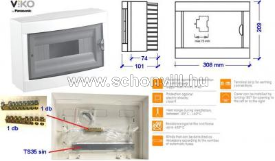 VIKO 90912112 falon kívüli fehér elosztószekrény, 12 modulos, füstszínű ajtóval, 30x209x101mm IP40 1.