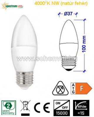 SPECTRUM 14352 LED-es gyertya fényforrás 230V 6W 540lm E27 NW/4000°K Ø37x100mm 1.