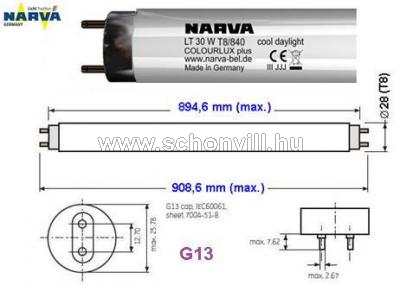 NARVA 108531000 LT 30W T8/840 COLOURLUX Ø26x895mm 4000°K natúr fehér (840) háromsávos fénycső 1.