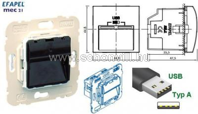 LOGUS90 MEC21 21384 dupla (2xTYP A) USB töltő 100-240VAC/0,3A 5VDC/2,4A keret nélkül 1.