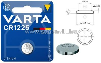 VARTA CR1225 6225 lítium gombelem 3V 48mAh Ø12,5mm x 2,5mm 1db/bliszter 1.